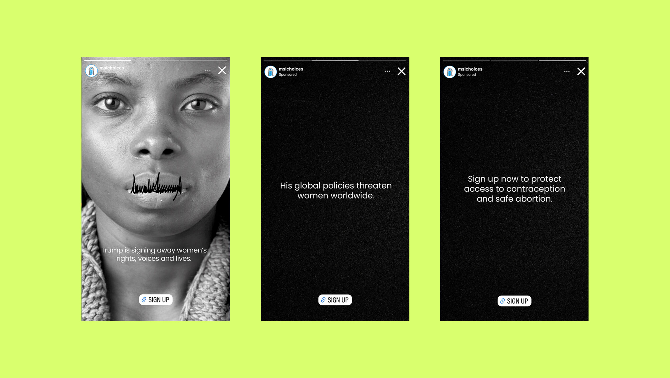 Image of three screens showing an instagram story carousel