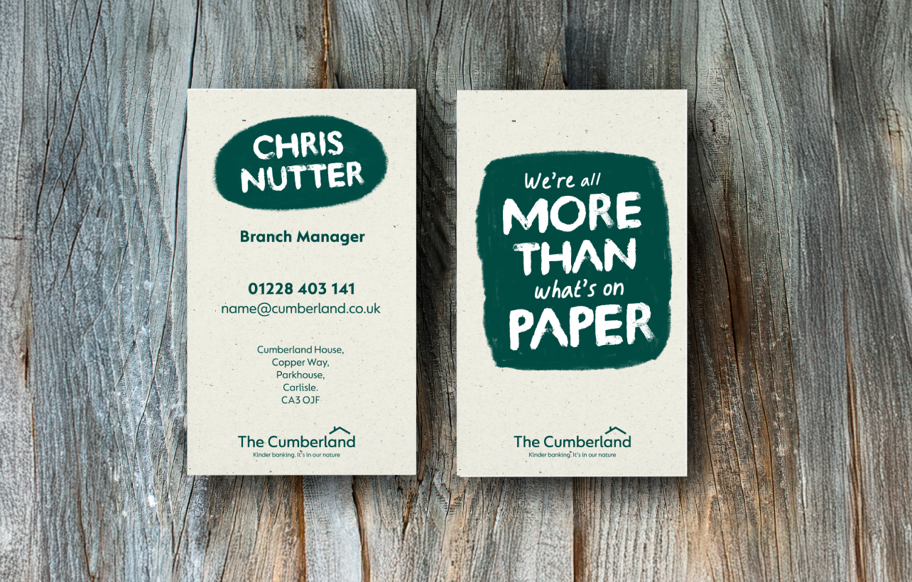 A mockup of the front and back of Cumberland business cards