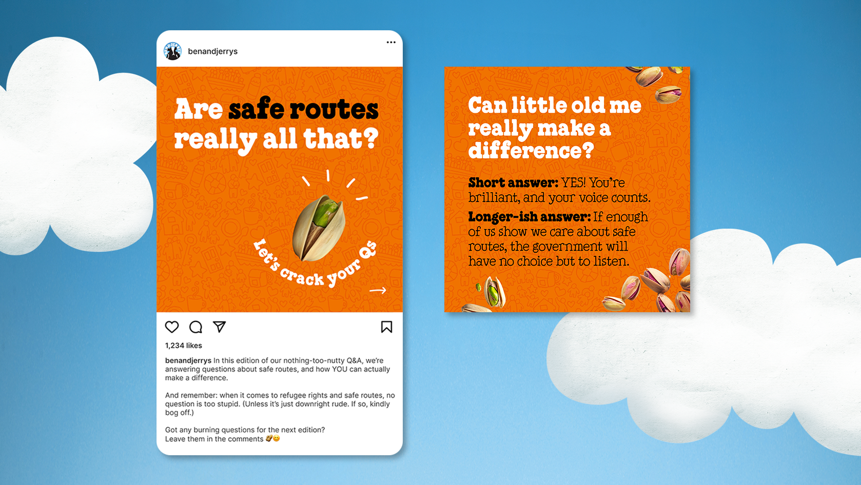 A social post for Ben & Jerry's explaining safe routes for refugees