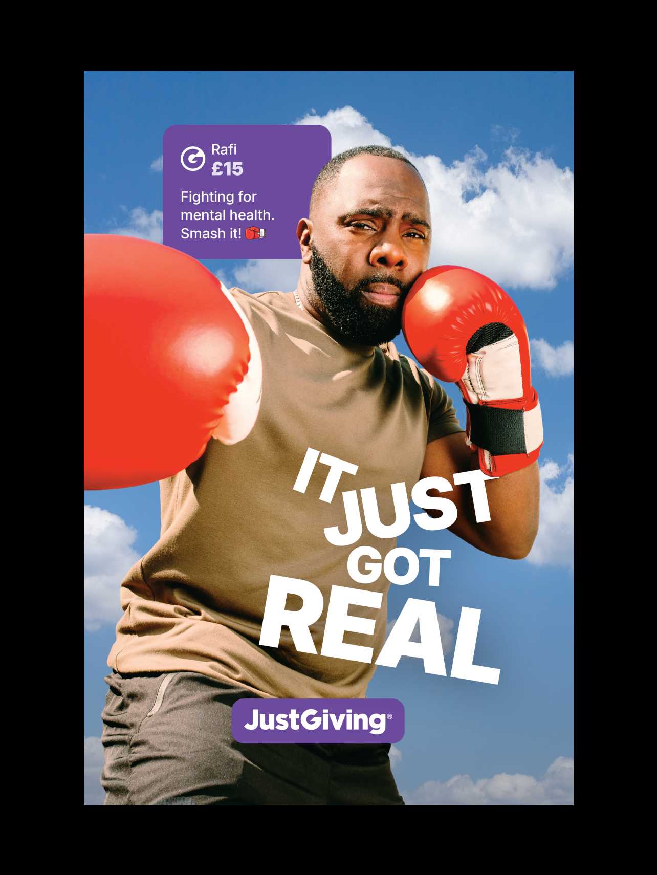 An image of an It Just Got Real poster showing Javeno wearing boxing gloves in a fighting stance