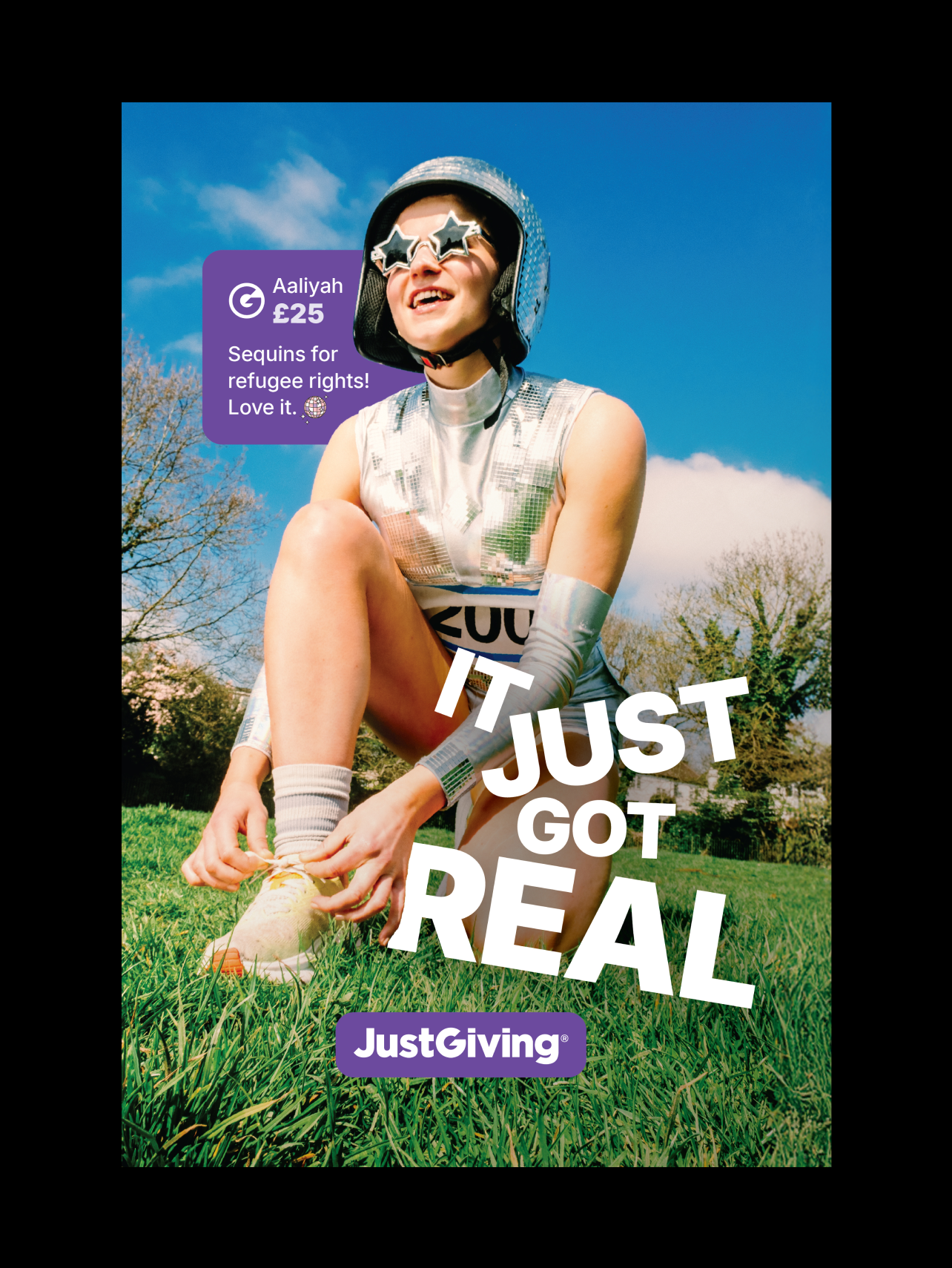 An image of an It Just Got Real poster showing Freya dressed as a disco ball