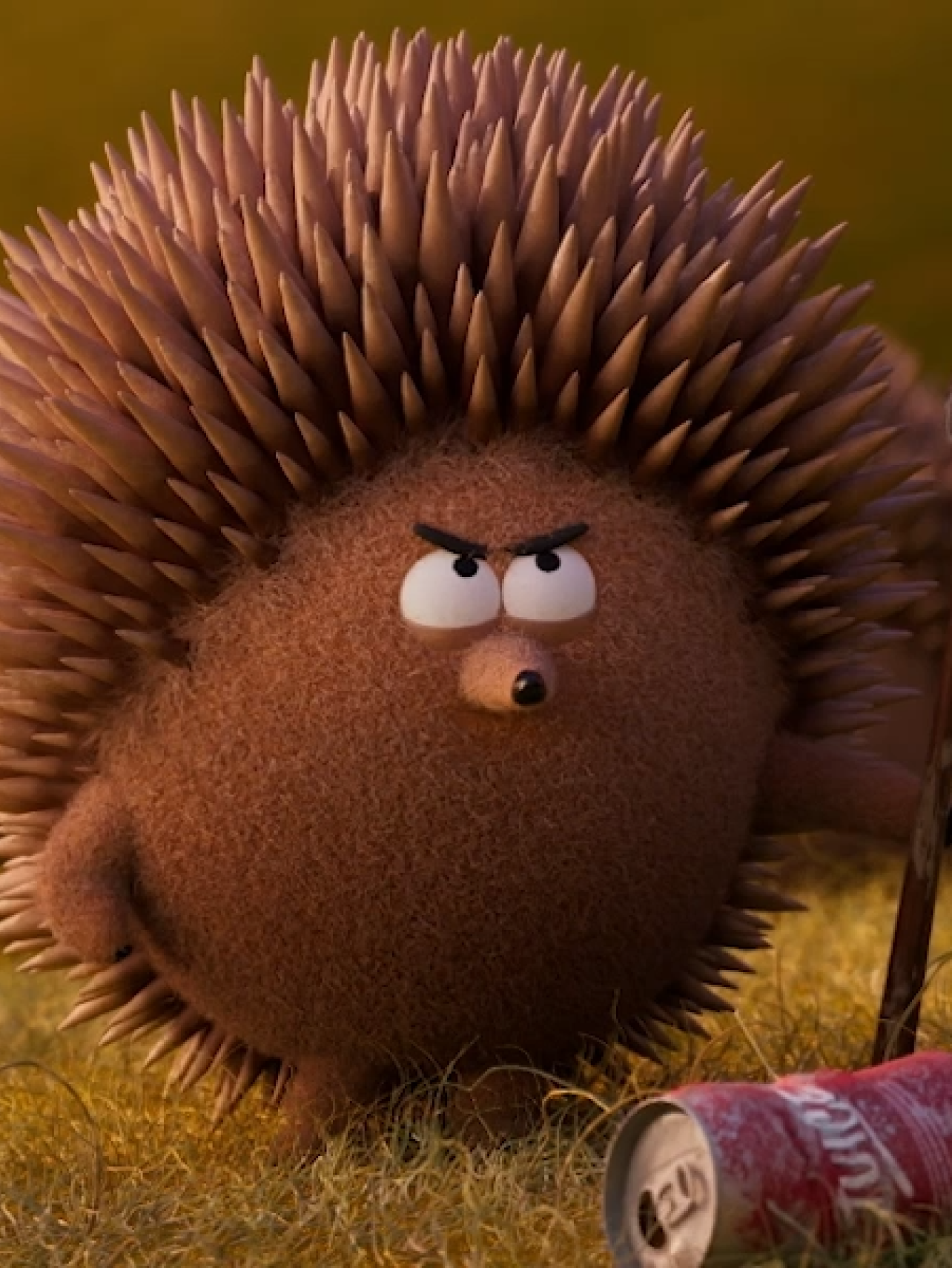 A still from the animated film for RSPB We Campaign Because They Can't. The images shows an angry hedgehog.